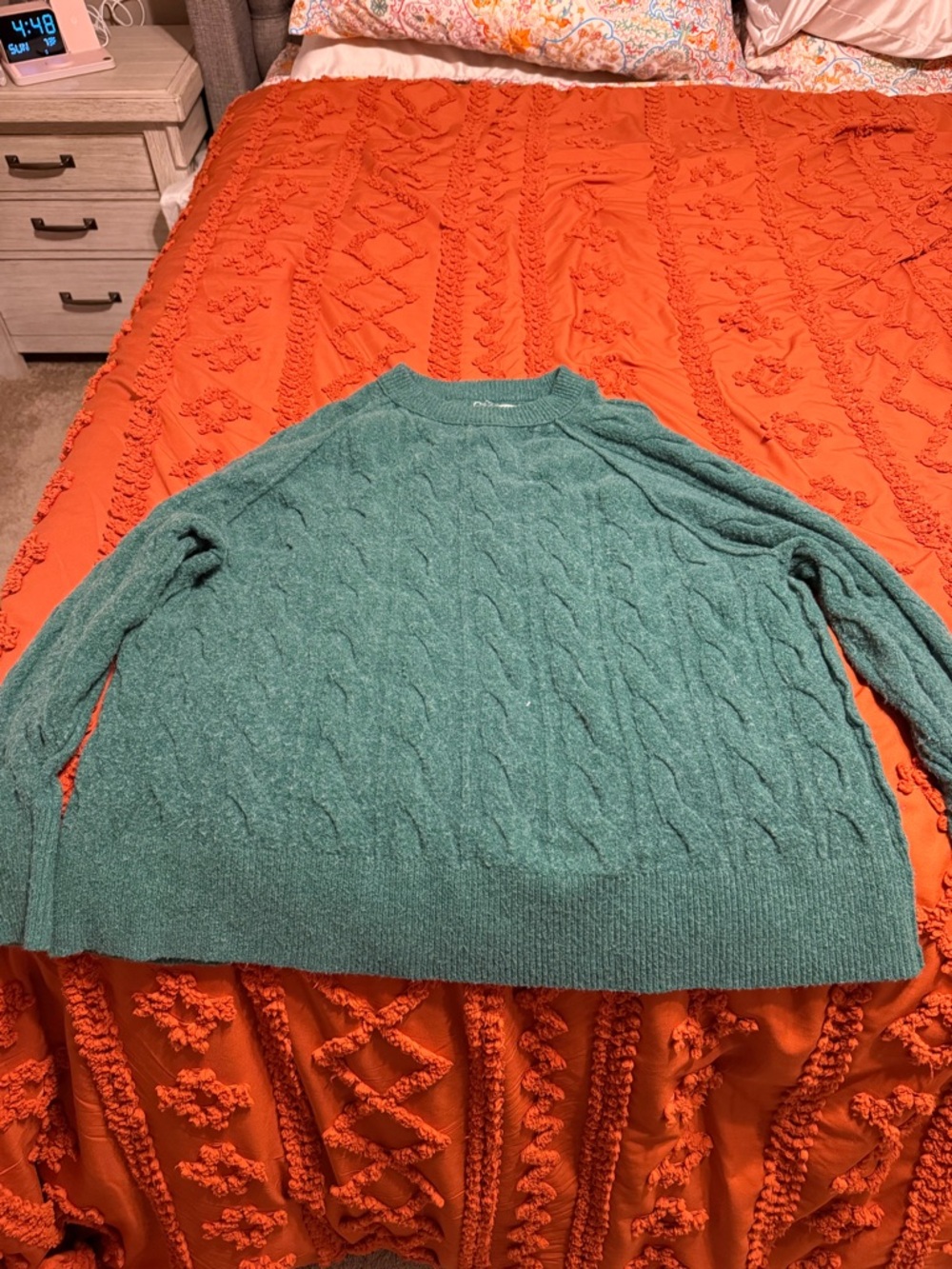 aerie Teal Cable Knit Crewneck Sweater